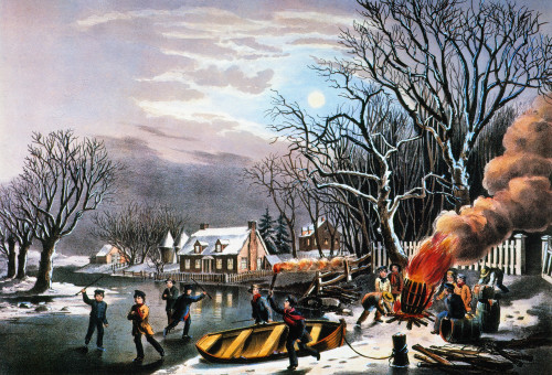 Winter Scene: Evening 1854. /Nlithograph, 1854, By Nathaniel Currier. Poster Print by Granger Collection - Item # VARGRC0011719