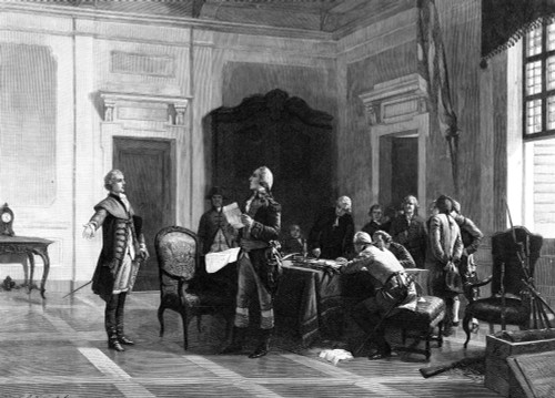 Washington And Lafayette. /Ngeorge Washington Welcoming The Young Marquis De Lafayette. Engraving After A Painting By Annibale Gatti, C1900. Poster Print by Granger Collection - Item # VARGRC0354081