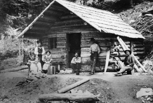 Oregon: Log Cabin, C1900. /Nsettlers On The Frontier In Northeastern Oregon Posing In Front Of Their Log Cabin Home. Photographed C1900. Poster Print by Granger Collection
