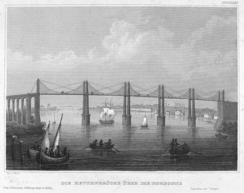 France: Dordogne River. /Nbridge Spanning The Dordogne River, France. Steel Engraving, German, C1850. Poster Print by Granger Collection - Item # VARGRC0091166