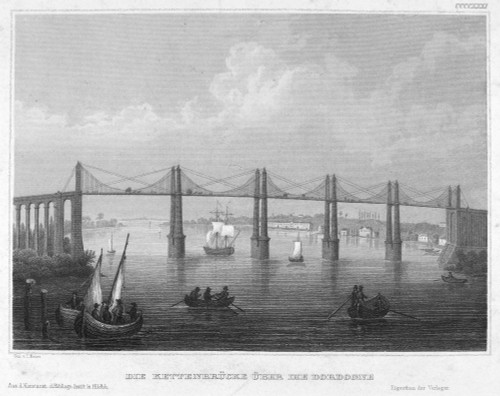 France: Dordogne River. /Nbridge Spanning The Dordogne River, France. Steel Engraving, German, C1850. Poster Print by Granger Collection - Item # VARGRC0091166