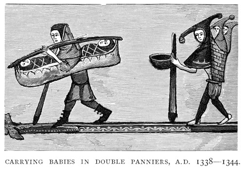 Carrying Babies, C1340. /Ntwo Men Carrying Babies In Double Panniers. Engraving After An English Manuscript Illumination, 1338-1344. Poster Print by Granger Collection - Item # VARGRC0322339