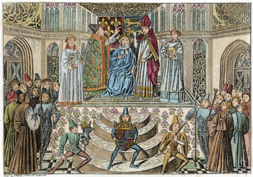 Henry Vii Coronation. /Nhenry, Duke Of Lancaster, Crowned King Henry Vii Of England In 1485: Etching, English, 19Th Century. Poster Print by Granger Collection - Item # VARGRC0053408