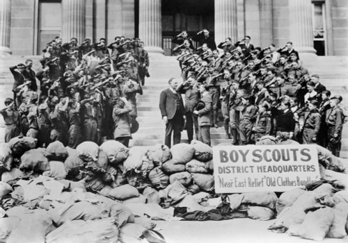 Kansas: Boy Scouts, C1924. /Ngovernor Jonathan M. Davis And A Group Of Boy Scouts At A Clothing Drive, Probably In Topeka, Kansas. Photograph, C1924. Poster Print by Granger Collection - Item # VARGRC0322683