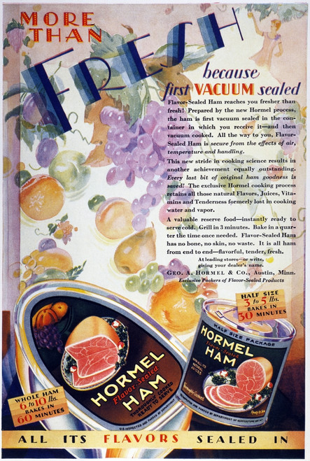 Hormel Ham Ad, 1920S. /Nadvertisement For Hormel Vaccum-Sealed Canned Ham, From An American Magazine Of The Late 1920S. Poster Print by Granger Collection - Item # VARGRC0034664