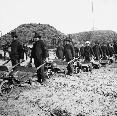 Civil War: Georgia, 1864. /Ngeneral William Tecumseh Sherman'S Troops Removing Ammunition In Wheelbarrows From Fort Mcallister, Near Savannah, Georgia, December 1864. Poster Print by Granger Collection - Item # VARGRC0121640