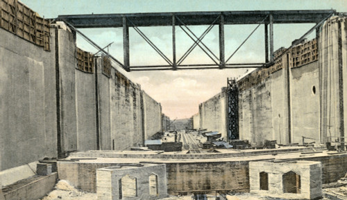 Panama Canal: Locks. /Nview Looking North Showing The Upper Chamber, East Lock, And Construction Trestle For Erecting Gates, At Gatun, Canal Zone, Panama. Photographed C1910. Poster Print by Granger Collection - Item # VARGRC0091295