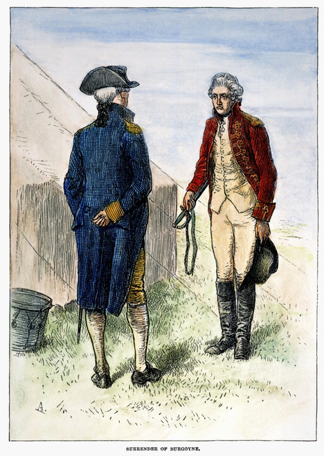 General John Burgoyne /Nsurrendering To General Horatio Gates At Saratoga, New York, 17 October 1777. Wood Engraving, 19Th Century. Poster Print by Granger Collection - Item # VARGRC0046181