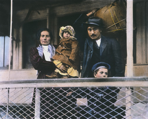 An Italian Immigrant Family /Non The Ellis Island Ferry To Manhattan. Oil Over A Photograph, C1905, By Lewis Hine. Poster Print by Granger Collection - Item # VARGRC0010746