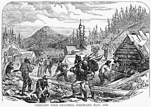 Colorado: Gold Mining, 1859. /Ngold Prospectors Mining For Gold In Gregory Gulch, Central City, Colorado. Wood Engraving, American, 1859. Poster Print by Granger Collection - Item # VARGRC0173128