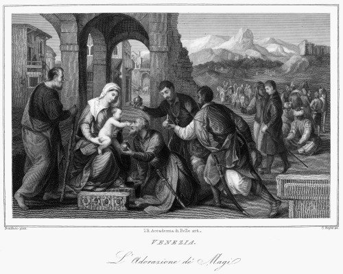 Adoration Of Magi. /Nline Engraving, Italian, 19Th Century, After A Painting By Bonifazio Veronese. Poster Print by Granger Collection - Item # VARGRC0030069