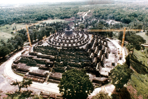 Indonesia: Monument. /Naerial View Of Ruins Of Borobudur Buddhist Monument In Java, Indonesia. Poster Print by Granger Collection