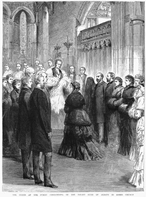 Queen Victoria (1819-1901). /Nqueen Of England, 1837-1901. Victoria At The Christening Of Her Son, Leopold, Duke Of Albany, At Esher Church. English Wood Engraving, 1884. Poster Print by Granger Collection - Item # VARGRC0371063