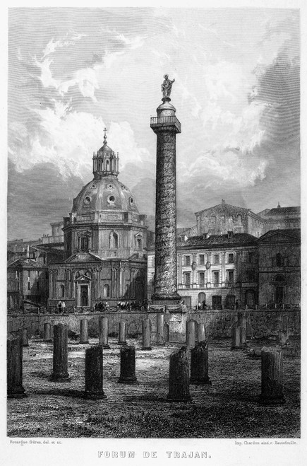 Rome: Forum Of Trajan. /Nview Of The Ruins Of The Forum Of Trajan (Foreground), Trajan'S Column, And The Church Of Santa Maria Di Loreto (Left), In Rome, Italy. Steel Engraving, French, C1855. Poster Print by Granger Collection - Item # VARGRC0095935