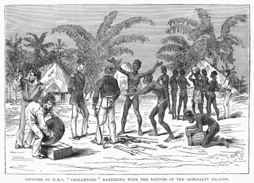 Hms Challenger, 1872-76. /Nofficers Of The British Survey Ship Hms Challenger Bartering With Natives Of The Admiralty Islands During The Voyage Of 1872-76. Wood Engraving, Late 19Th Century. Poster Print by Granger Collection - Item # VARGRC0041763