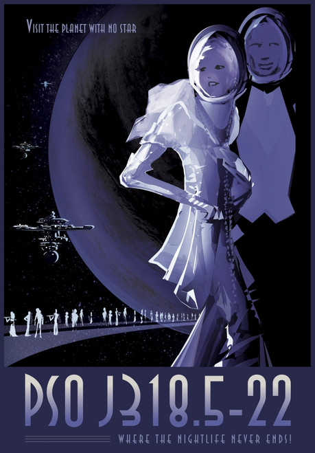 Retro space travel poster of viewers observing the TRAPPIST-1e