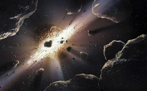 Astronomical illustration depicting the collision of rocky bodies in space Poster Print by Photon Illustration/Stocktrek Images - Item # VARPSTPHT200002S