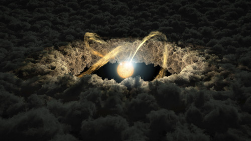 Artist concept of a star surrounded by a protoplanetary disk with magnetic field lines Poster Print by Stocktrek Images