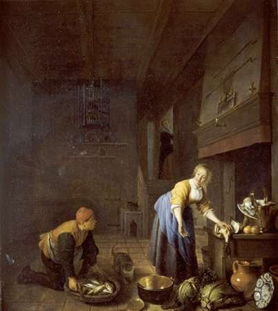 A Kitchen With a Kitchen Maid Poster Print by Hendrik Martensz Sorgh - Item # VARPDX267323