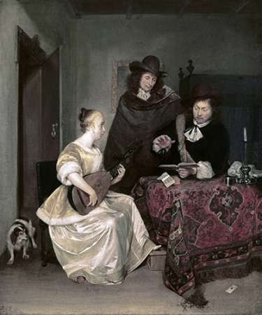 Young Woman Playing The Theorbo To Two Men Poster Print by Gerard Ter Borch - Item # VARPDX276777