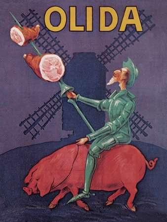 Pigs and Pork: Don Quixote Riding a Pig Poster Print by Advertisement - Item # VARPDX454874