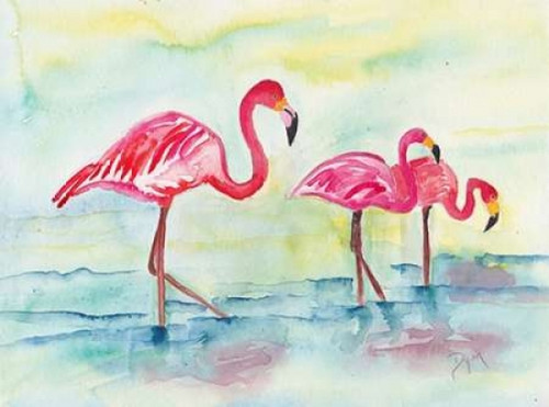 Sunset Flamingoes I Poster Print by Beverly Dyer