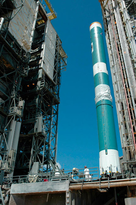 The mobile service tower approaches the Delta II rocket Poster Print by Stocktrek Images - Item # VARPSTSTK202021S