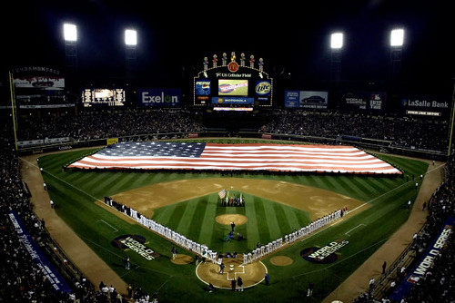 Sailors unfurl the Stars and Stripes during the singing of the National Anthem at the World Series Poster Print by Stocktrek Images - Item # VARPSTSTK100178M