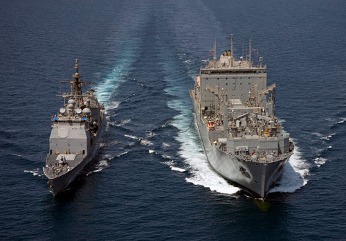 USS Cape St George pulls alongside USNS Charles Drew for a replenishment at sea Poster Print by Stocktrek Images - Item # VARPSTSTK106191M