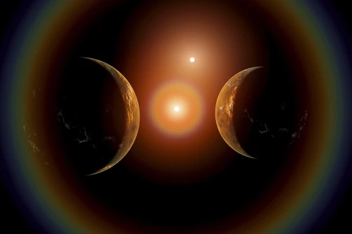 A pair of alien worlds in orbit around a binary star system Poster Print by Mark Stevenson/Stocktrek Images - Item # VARPSTMAS200156S