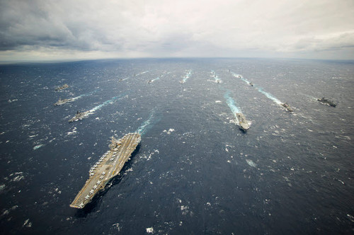 The George Washington Strike Group and Japan Maritime Self-Defense Force ships Poster Print by Stocktrek Images - Item # VARPSTSTK108139M