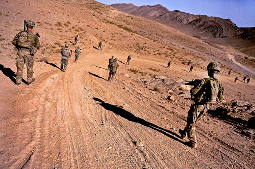 Soldiers patrol to a village in the district of Mizan, Afghanistan Poster Print by Stocktrek Images - Item # VARPSTSTK105135M