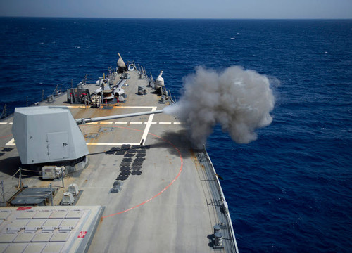 A 5-inch gun is fired aboard USS Roosevelt Poster Print by Stocktrek Images - Item # VARPSTSTK108313M