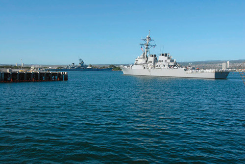 USS Russell passes the Battleship Missouri Memorial Poster Print by Stocktrek Images - Item # VARPSTSTK102249M