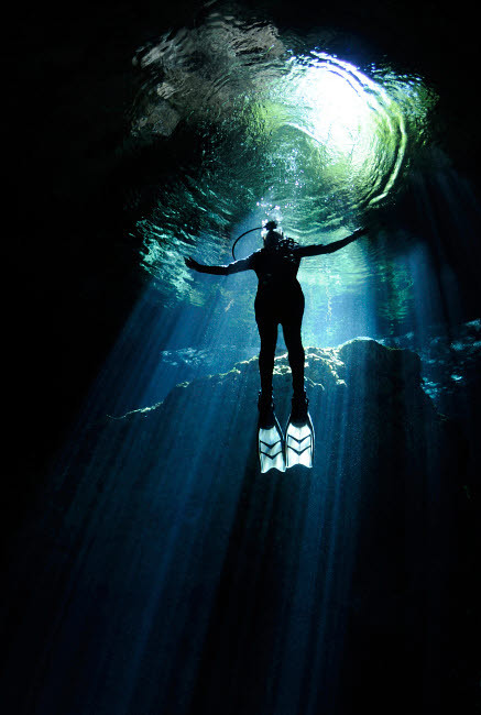 A cavern diver ascends in the cenote system at Yucatan Peninsula, Mexico Poster Print by Karen Doody/Stocktrek Images - Item # VARPSTKWD400076U