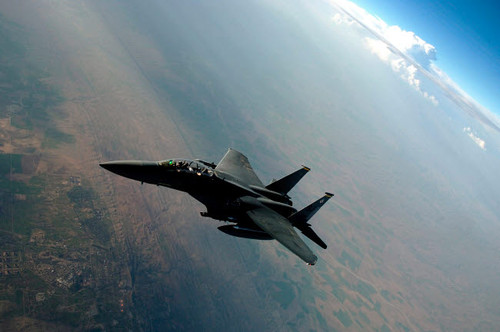 An F-15E Strike Eagle breaks away from a KC-135 Stratotanker after refueling Poster Print by Stocktrek Images - Item # VARPSTSTK101393M