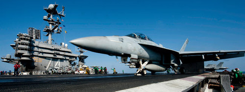 An F/A-18F Super Hornet launches off the flight deck of USS John C Stennis Poster Print by Stocktrek Images - Item # VARPSTSTK105540M