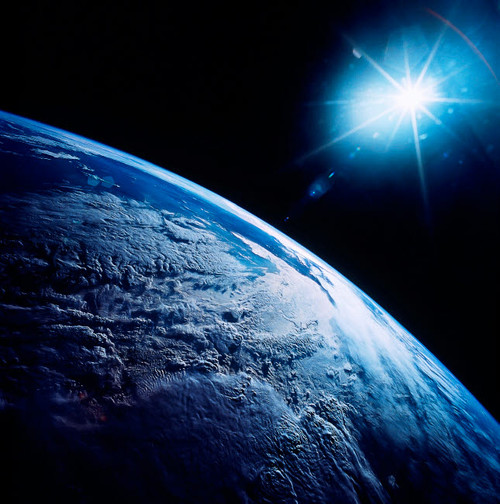 Shining star over Earth Poster Print by Stocktrek Images - Item # VARPSTSTK200772S