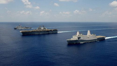 USS Pearl Harbor, USS Makin Island, and USS New Orleans transit the Indian Ocean Poster Print by Stocktrek Images - Item # VARPSTSTK105907M