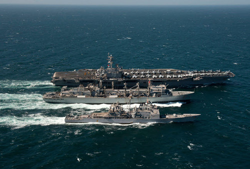 Underway replenishment at sea with US Navy ships in the Arabian Gulf Poster Print by Stocktrek Images - Item # VARPSTSTK106185M