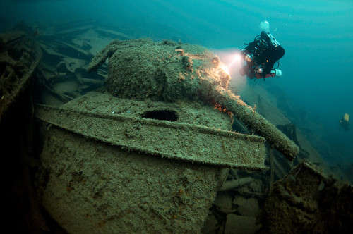 Diver exploring the SS Empire Heritage shipwreck Poster Print by Steve Jones/Stocktrek Images - Item # VARPSTSJN400786U