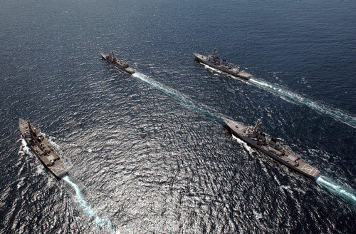 Ships assemble in formation off the coast of San Diego, California Poster Print by Stocktrek Images - Item # VARPSTSTK100525M