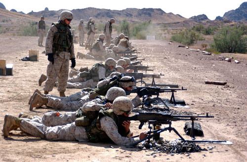 Marines fire their M240G medium machine guns and M249 squad automatic weapons Poster Print by Stocktrek Images - Item # VARPSTSTK101964M