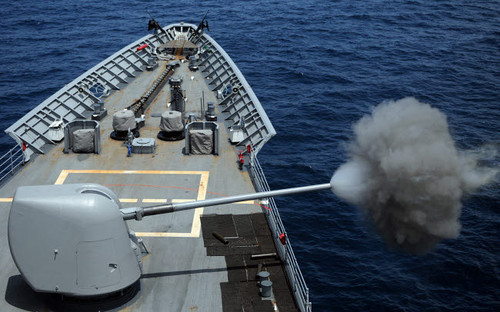 USS Philippine Sea fires its MK 45 5-inch lightweight gun Poster Print by Stocktrek Images - Item # VARPSTSTK107734M
