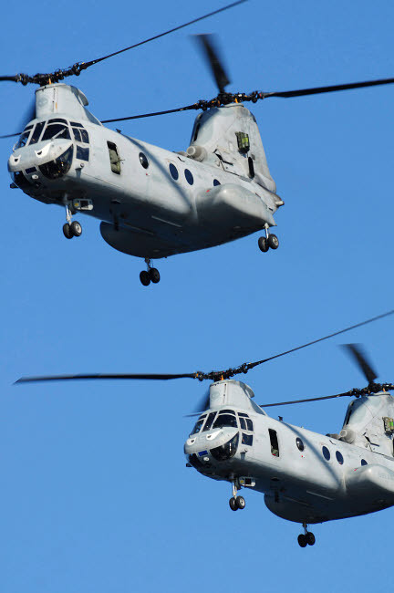 Two US Marine Corps CH-46E Sea Knight helicopters in flight Poster Print by Stocktrek Images - Item # VARPSTSTK104015M