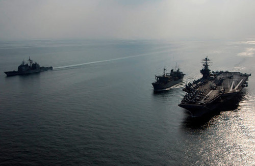 USNS Saturn conducts a vertical replenishment at sea with USS Harry S Truman and USS Monterey Poster Print by Stocktrek Images - Item # VARPSTSTK100737M