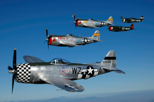 Formation of P-47 Thunderbolts flying over Chino, California Poster Print by Phil Wallick/Stocktrek Images - Item # VARPSTPWA100099M