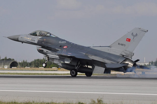 A Turkish Air Force F-16C landing on the runway at Konya Air Base, Turkey Poster Print by Giorgio Ciarini/Stocktrek Images - Item # VARPSTGRC100040M