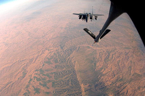 An F-15E Strike Eagle is refueled by a KC-135 Stratotanker Poster Print by Stocktrek Images - Item # VARPSTSTK101392M