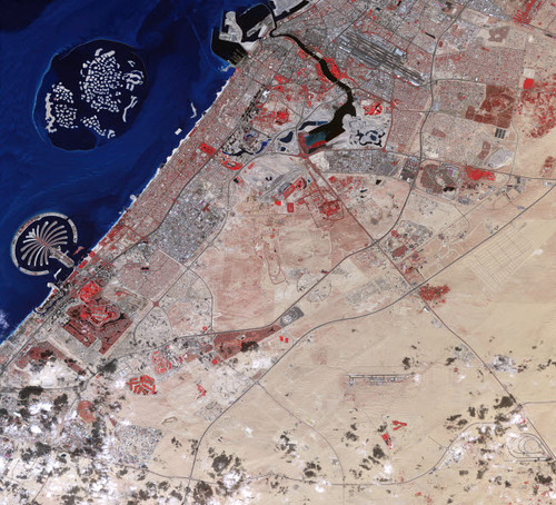 False-color image of part of Dubai Poster Print by Stocktrek Images